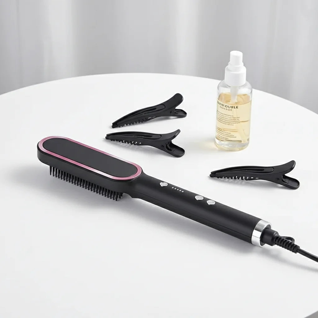 Professional Ionic Hair Straightening Brush - Salon Results at Home